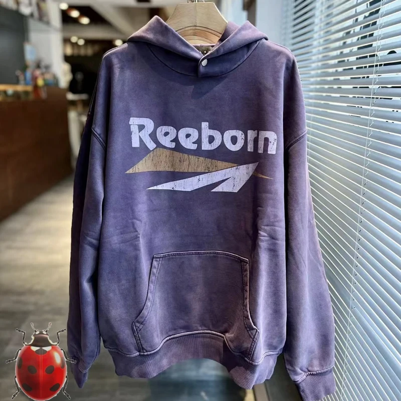 Purple False Perception Reborn Cracked Letters Hoodie Men Women High Quality Loose Fit Heavy Fabric Cotton Pullovers Hooded