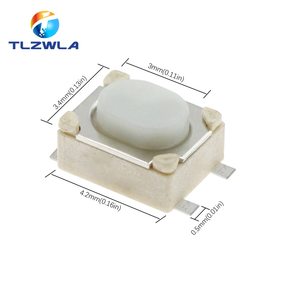 100 STKS DC12V 50mA Micro Knop Tact Switch SMD 4Pin 3X4X2.5 MM Wit Tactile Tact Drukknop Micro Schakelaar Momentary 3*4*2.5mm