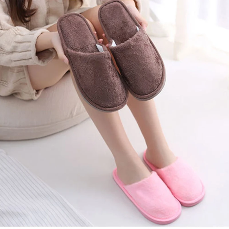 Disposable Slippers For Women Fur Slippers Sanitary Party Home Guest Slippers Plush Slipper Bedroom Ladies Cotton Shoes