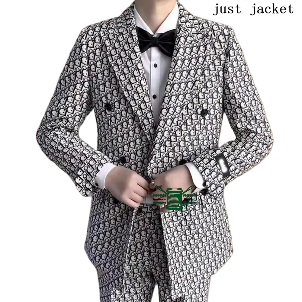 

Printed Letter Men Suits Slim Fit Double Breasted Groom Tuxedos Groomsman Suit Wedding Suits