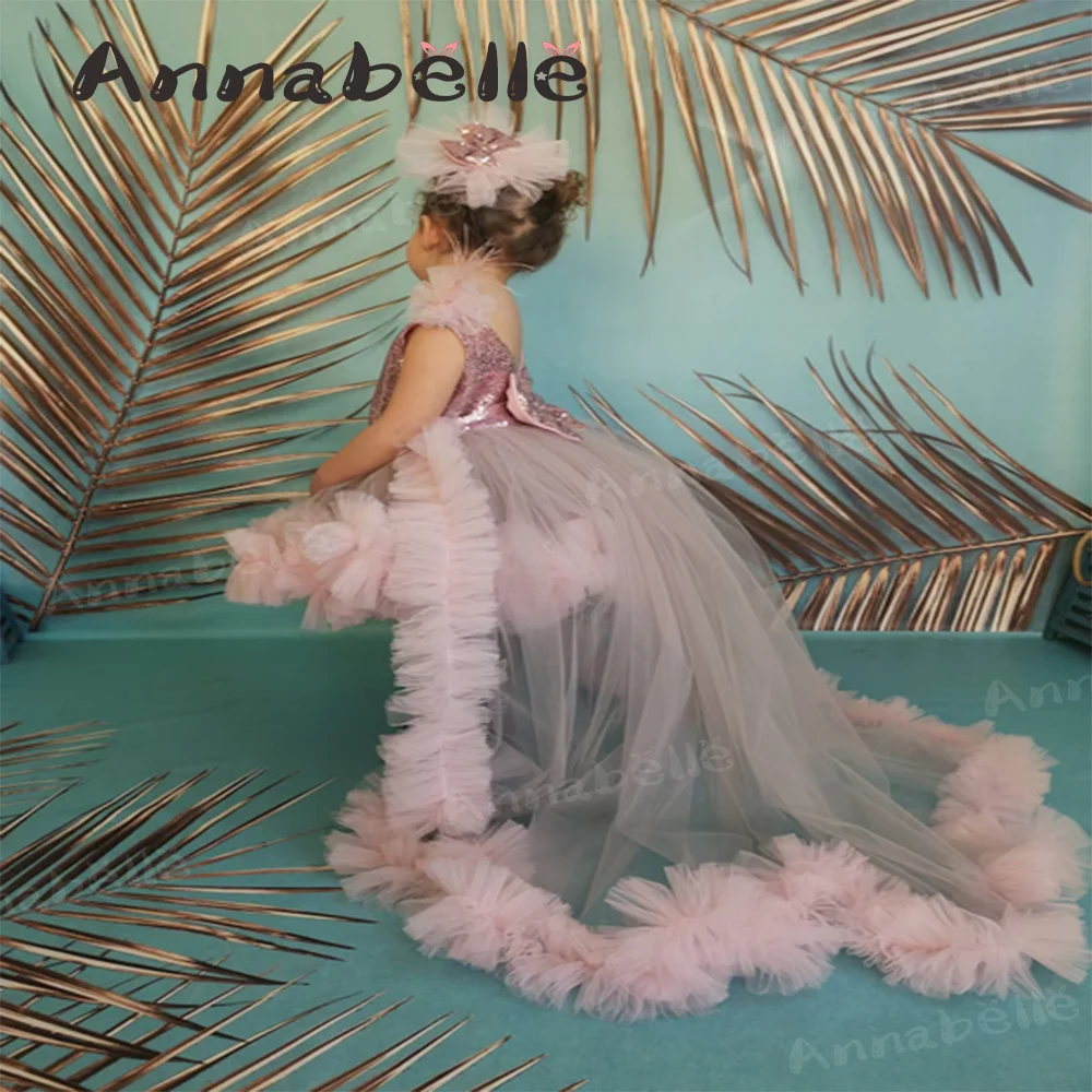 Annabelle Trouwjurk Mouwloze Kanten Frower Meisje Tule Jurk Voor Vestido Para Niña Elegante Fiesta Elegantvestido Para