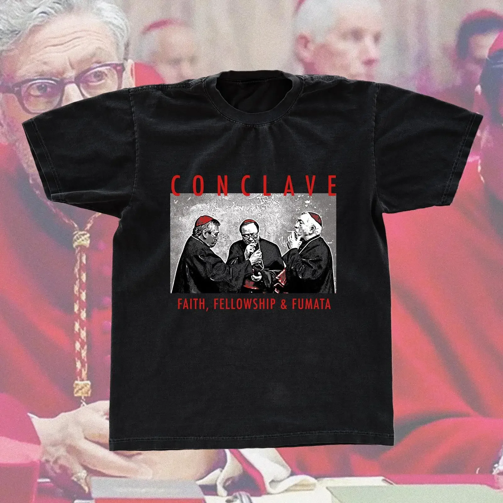 Conclave Faith Fellowship Fumata Vintage T shirt Retro Catholic Cardinal Funny Religious Cult Movie Fan  vintage Washed