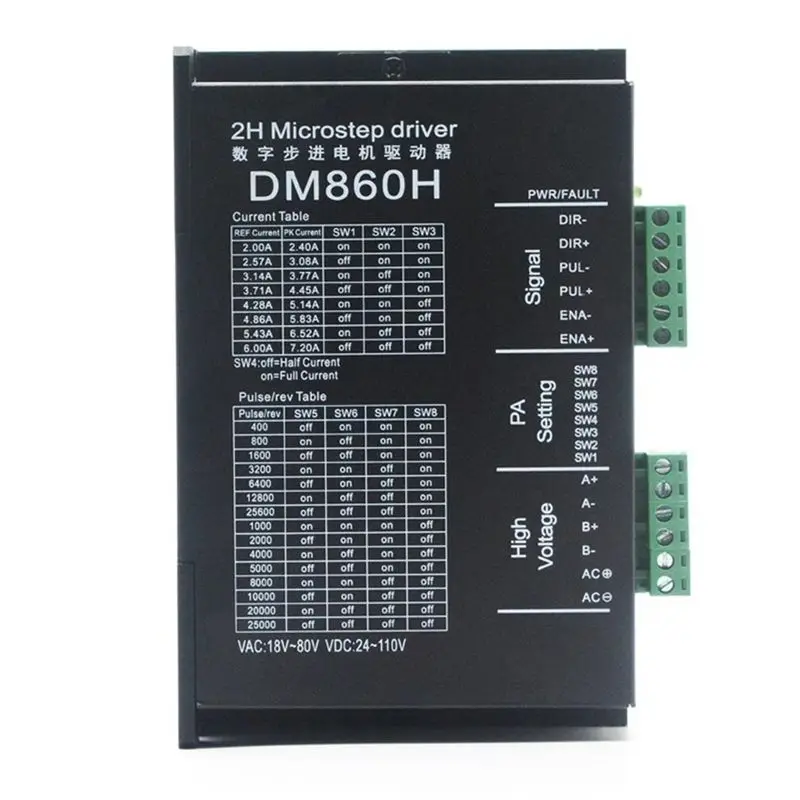 

Цифровой микрокроковый драйвер AC62-1 DM860H DSP для шаговых двигателей 57/86, черный ABS, для DMA