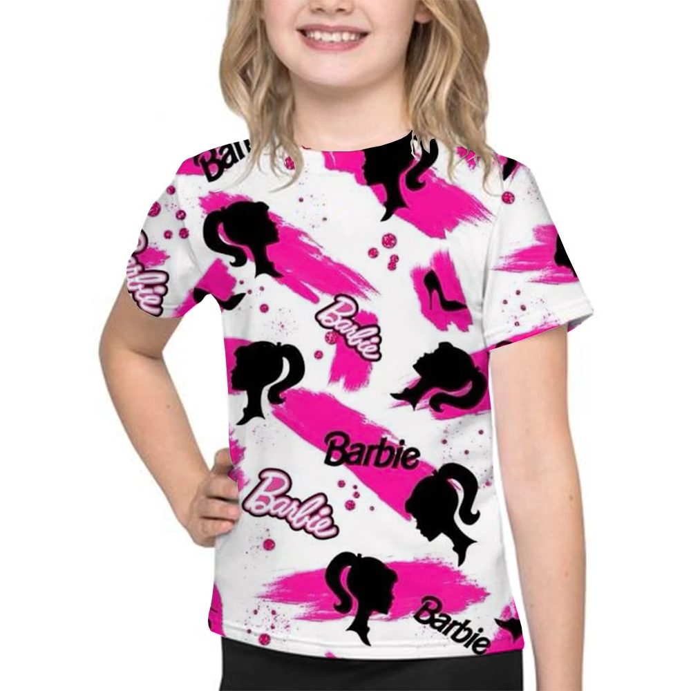 Nuova t-shirt per bambini estate Barbie cartoon print t-shirt a maniche corte per bambini ragazze Casual top ragazze moda estate marea