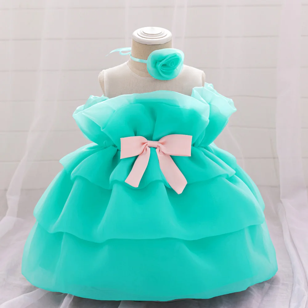 

Flower Baby Girl Dresses Kids Green 1st Birthday Clothes Children Baptism Princess Cake Party Gown Christening Costume Babies