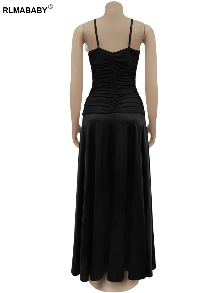 RLMABABY Abito lungo aderente da donna con applicazioni di fiori sexy con scollo a V e cinturino per spaghetti senza maniche, senza schienale, maxi abito da festa per club