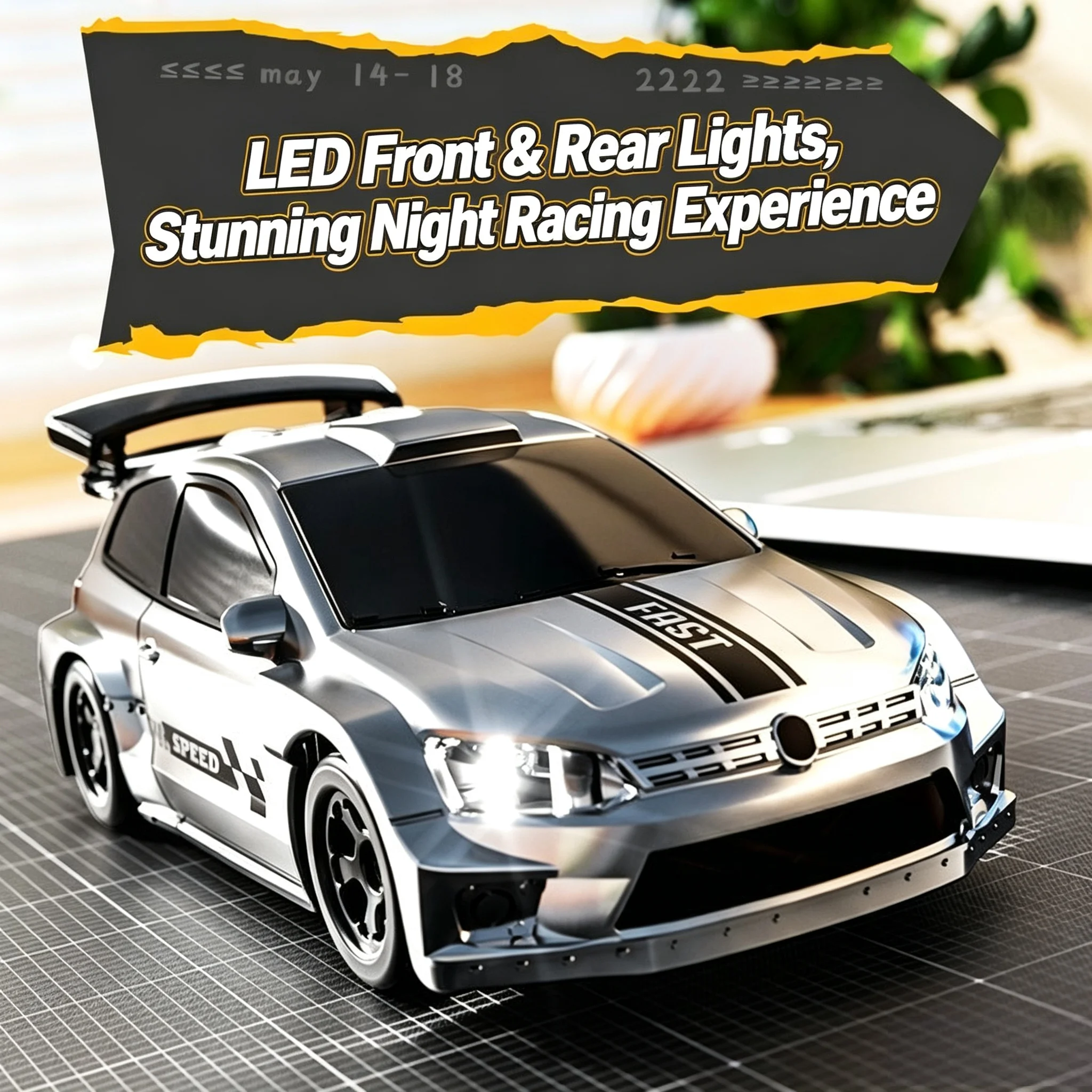 Mini 1/64 four-wheel drive RC drift car, colorful LED light racing car, suitable for boys' desktop fun birthday gift