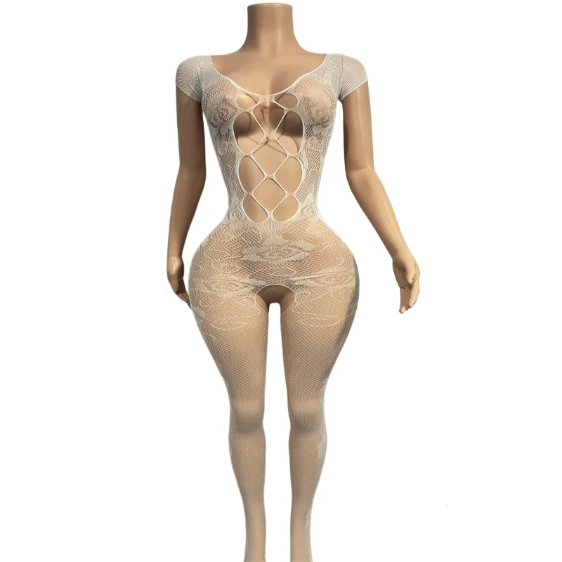 Erotic Crotchless Bodystockings One Piece Vestido Sexy Lingerie Women Hollow  Baby Doll Dress  Costumes Fishnet Dresses