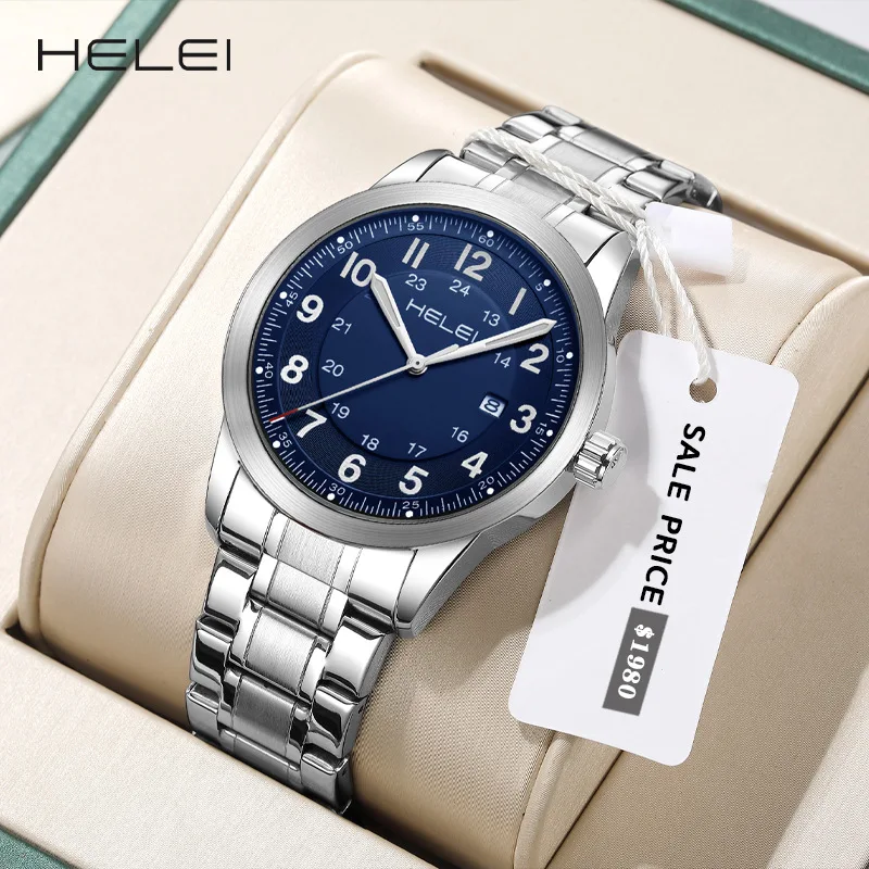 Cross-border foreign trade HELEI Herley brand hot-selling stainless steel waterproof quartz watch men's waterproof watch