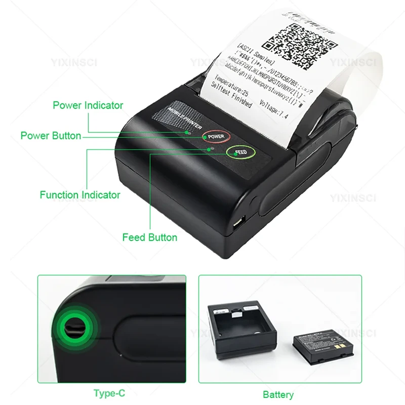 Mini 58mm Thermal Portable Printer Receipt Ticket Thermal Printer Mobile Pocket Wireless Bluetooth Bill Phone Android PC Printer