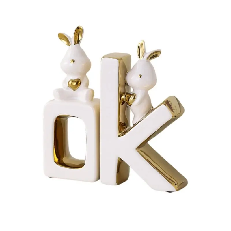 

Creative Hare Bookend, Ceramic Desktop Decor, Modern Minimalist Book Holder, Home Living Room, Blessing Decoration