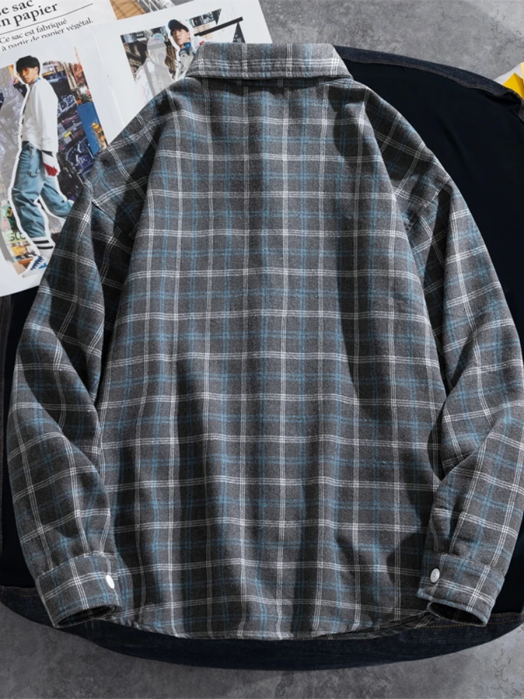 Oversized 9xl 8xl Plaid Shirts Men Long Sleeve Single Breasted Cotton Shirt Korean Style Vintage Streetwear Large Size Clothing