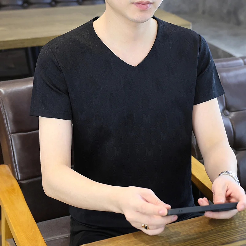 Youth Fashion T-shirt for Men Short Sleeve Round Neck Korean Style Summer Cooling Antibacterial Ice Silk Comfort New Arrival
