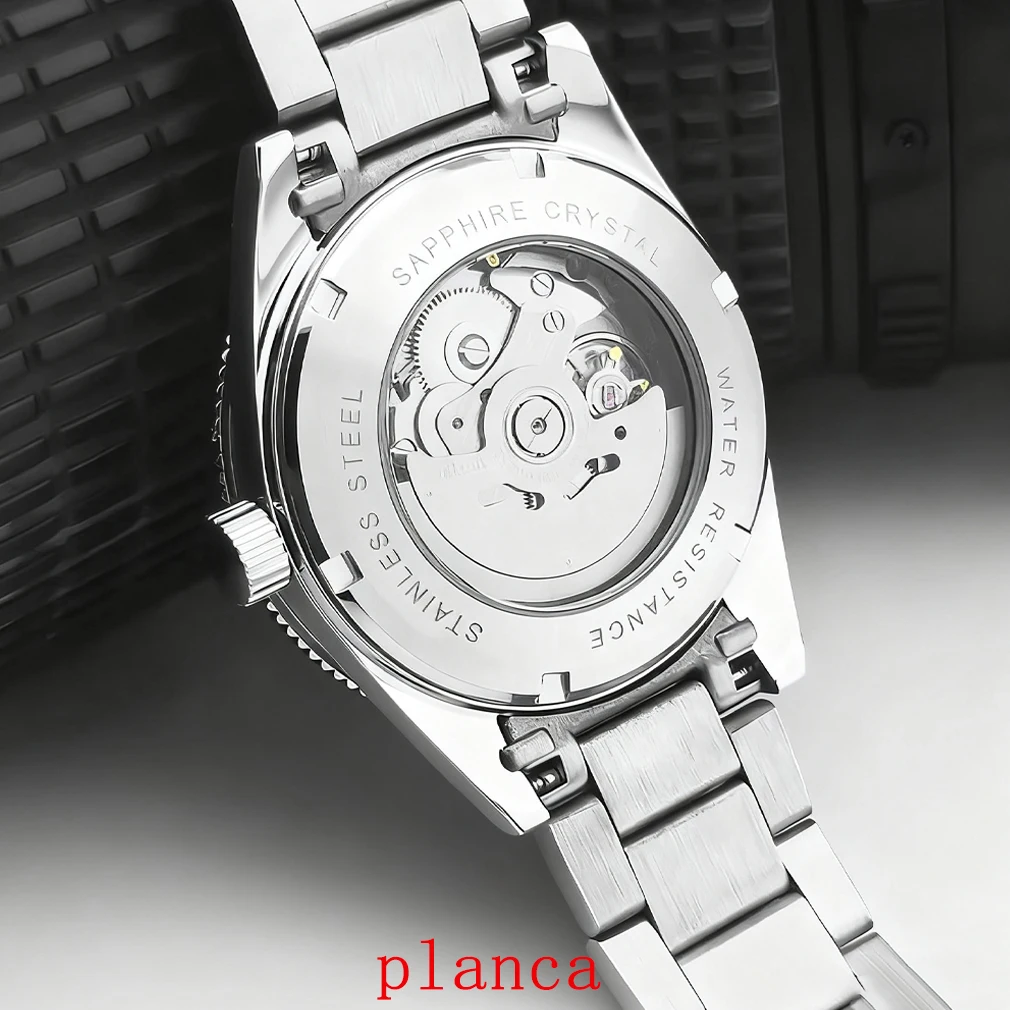 Logotipo personalizado 41mm NH35 movimiento Casual hombres reloj mecánico automático cristal de zafiro Esfera estéril reloj luminoso