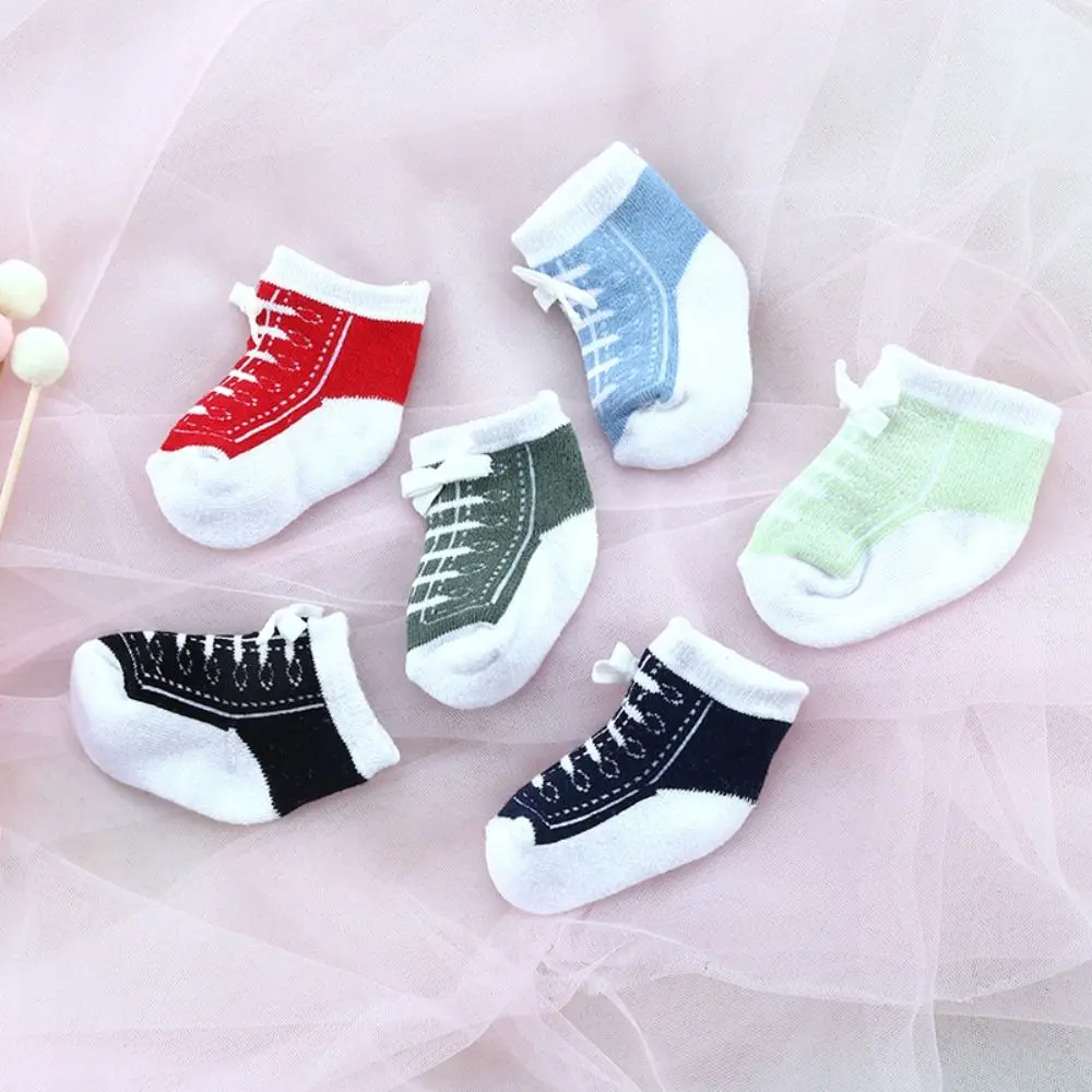 6Pairs Soft Creative Baby Cotton Socks Imitation Shoelaces Breathable Toddle Short Tube Socks Bowknot Cute Newborn Socks Newborn