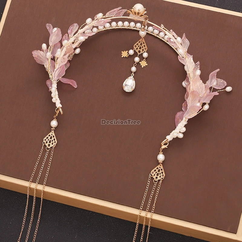 2024 improved chinese ancient hanfu clothing pearl headband fringe ancient women fairy elegant hanfu headwear accessories w951