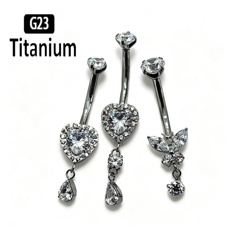 ASTM F136 Titan Kristall Sexy Bauchnabelpiercing Herz Bauchnabelring Strass Bauchnabelringe Körperschmuck für Frauen