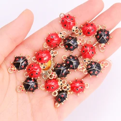 10Pcs Gold Plated Red Enamel Ladybug Charms Aesthetics Accessories Pendants Jewelry Making DIY Handmade Bracelet Necklace Crafts
