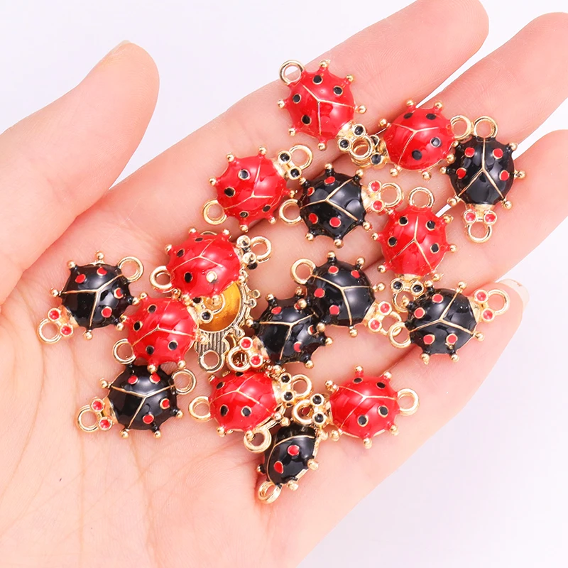 10Pcs Gold Plated Red Enamel Ladybug Charms Aesthetics Accessories Pendants Jewelry Making DIY Handmade Bracelet Necklace Crafts