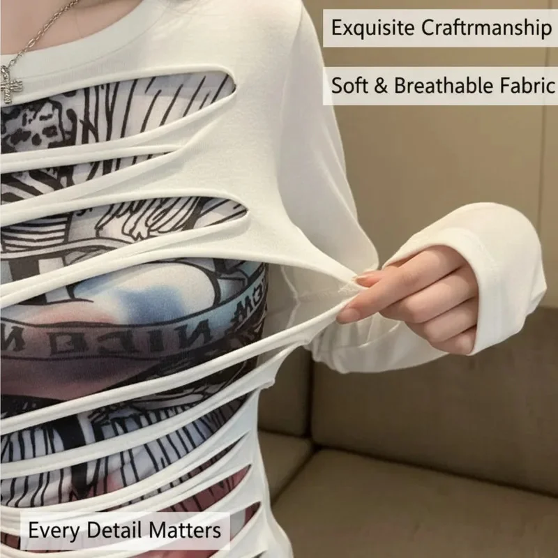 Top Sexy Y2K con forma de corazón para mujer, camiseta de manga larga en capas de otoño americano, camiseta divertida con hombros descubiertos rasgada y capa Base perfecta, nueva