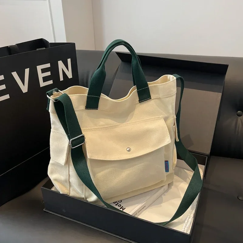 

Soft Solid Canvas Large Capacity Casual Crossbody Bags 2025 Basic Style Versatile Commuting Sewing Thread Women's Handbags