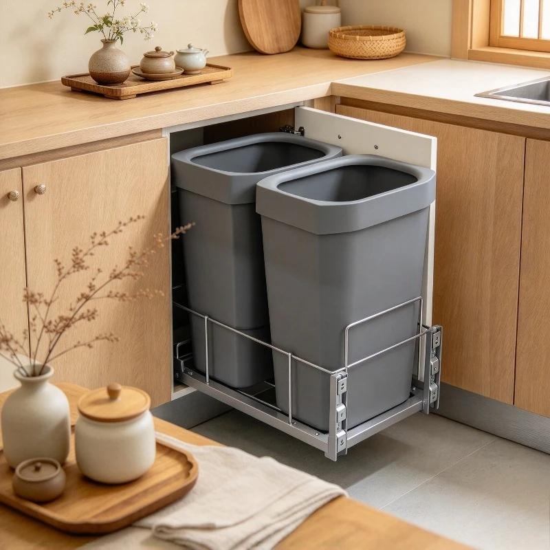 Hidden Recycling Bin Pull Out Trash Can Cabinet Waste Bin Garbage Can Dual Compartment Soft Close Home Storage Large Set Plus