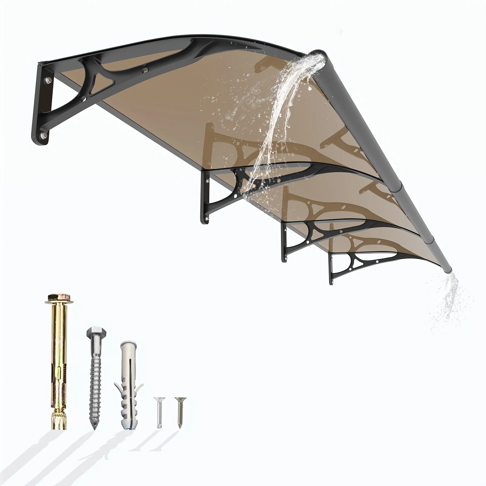 

Aluminum Window Awning Door Canopy with Large Drainage Sink, 24/32/40/60/80/120 Inches Window Canopy for Door Entrance Exterior with Solid Polycarbonate Plastic Cover,UV,Rain,Snow Protection for House,Porch,Patio,Deck, Black & Brown/Clear Panel