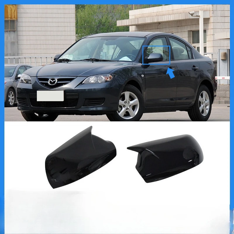 ABS Carbon look/Glanzend Zwart Achteruitkijkspiegel Zijspiegel Cover Wing Cap Auto Buitendeur Achteruitrijcamera Case Trim Voor Mazda 2 3 6 03 ~ 08