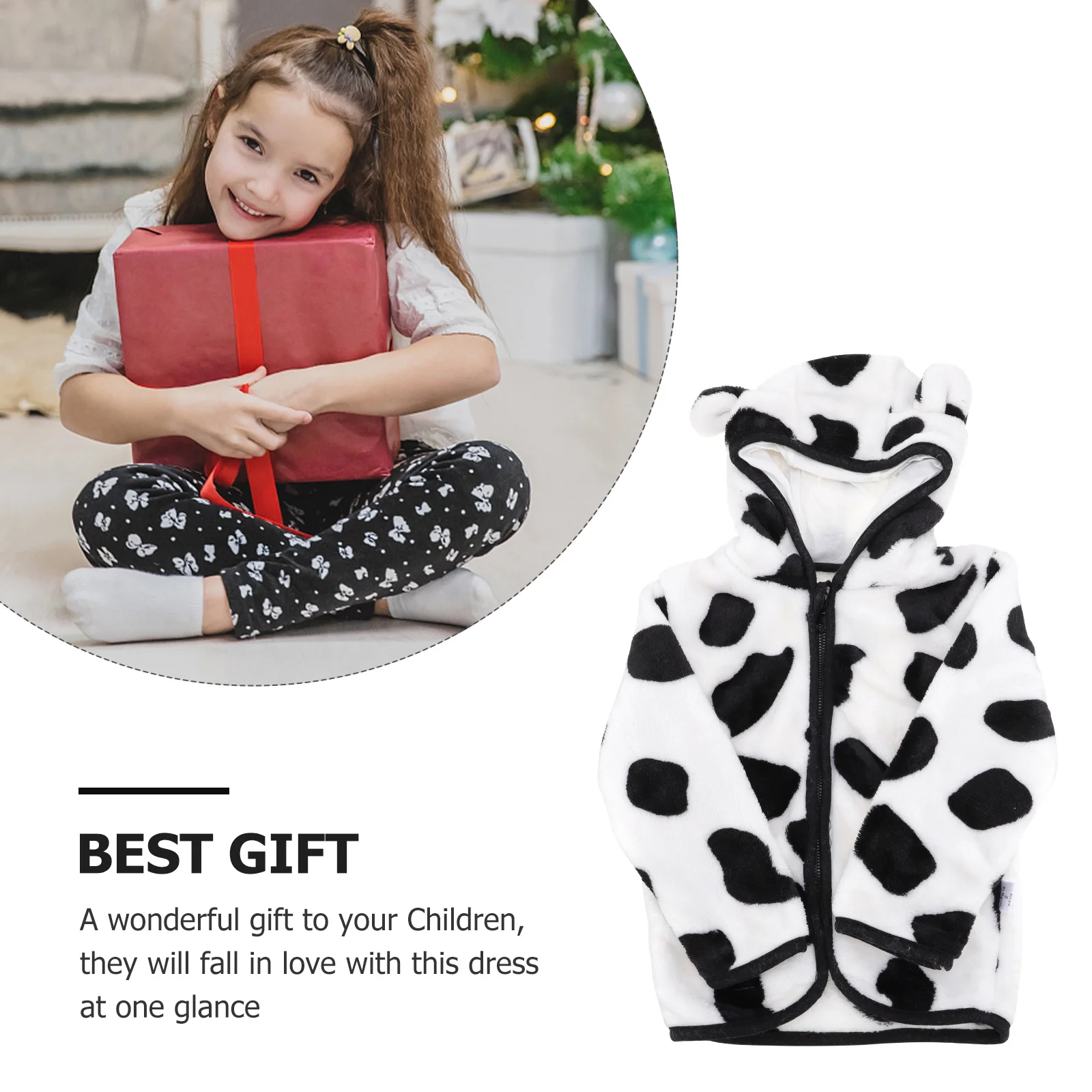 

Cow Pattern Kids Coat Warm Coral Fleece Lightweight Comfortable Winter Children Outerwear Easy Care Machine Washable for Outdoor