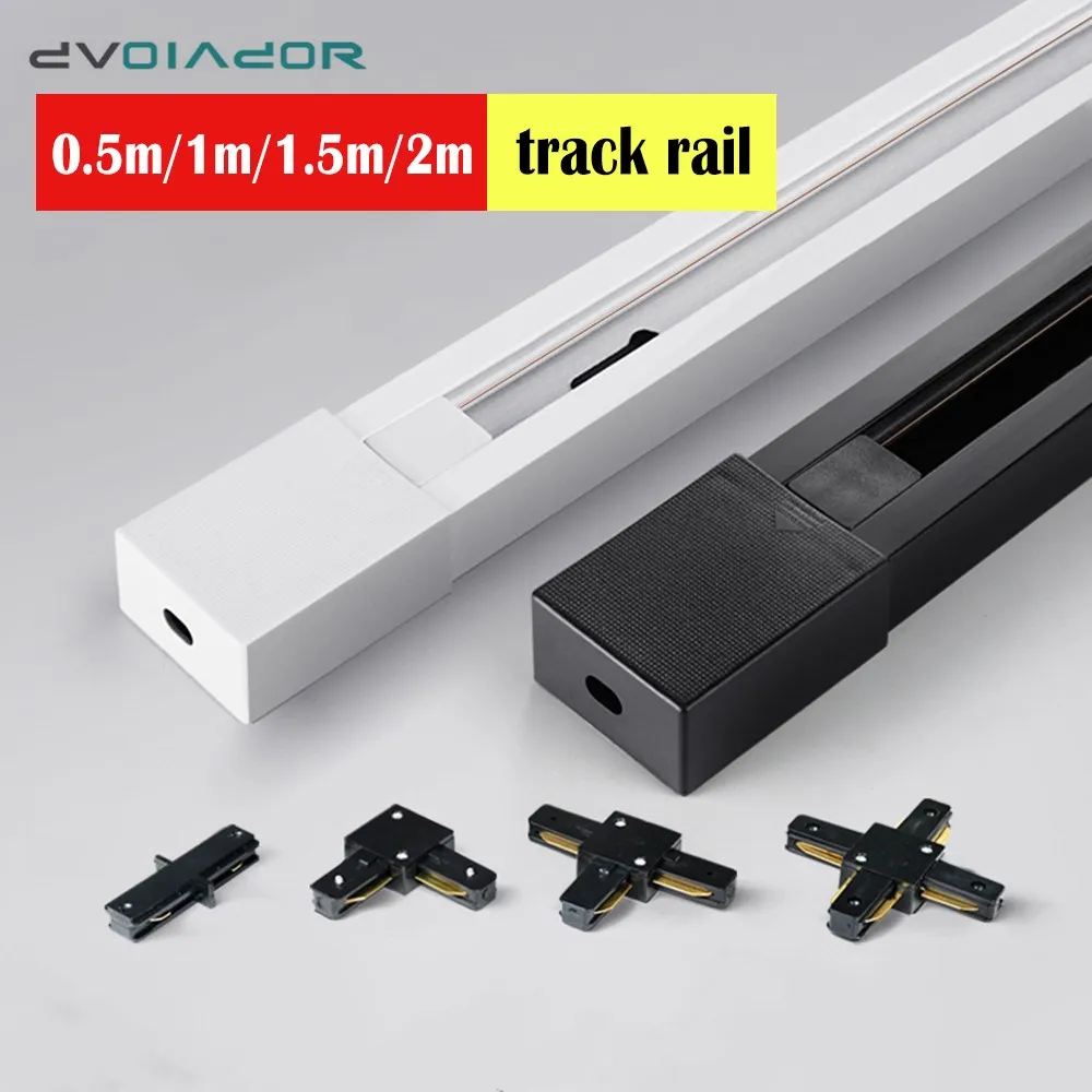 Track Rail Strip 0.5m White Black 2pcs/lot 2 Wire Track Connector Straight Cross Type For Clothes Store Track Light Guide Rails