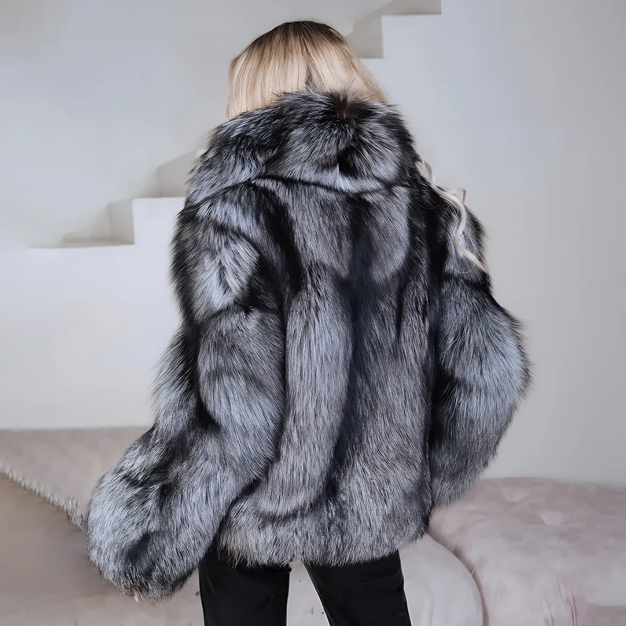 Natural Fox Fur Coats Women Silver Fox Fur Coat Womens Fox Fur Coats With Lapel 2024 Hot Sale