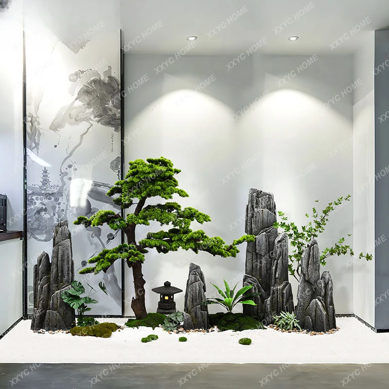 Greenery Decoration Landscape Hallway Welcome Pine Rockery Stone Landscape Showcase Fake Trees Floor High-End Decorations