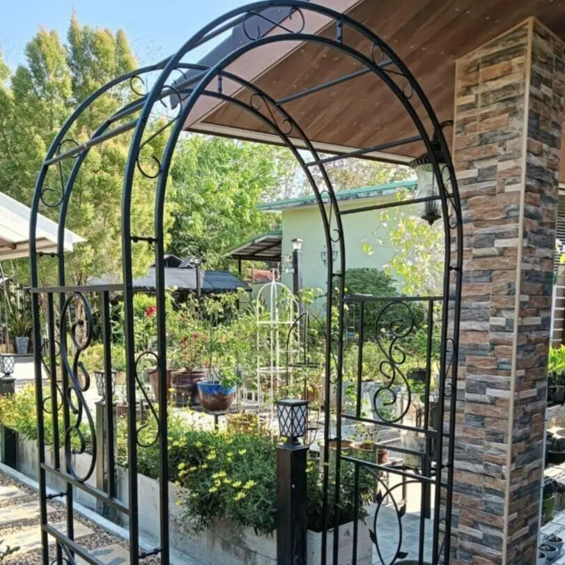 

Metal Garden Arch With Wrought Iron Gate Decorative Entrance for Flower Gardens and Outdoor Weddings