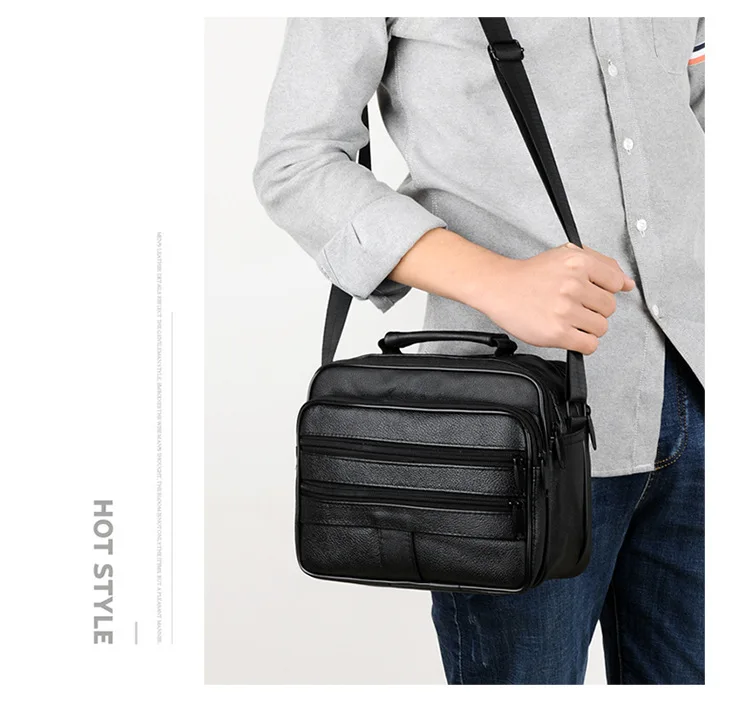 New Men Leather Handbag Zipper men Business bag Black Male Bag Shoulder bags Messenger bags men's briefcases bag Crossbody bags