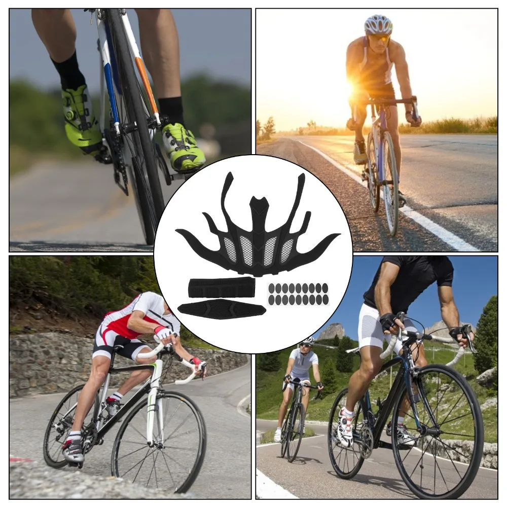 

2 sets Sponge Bike Helmet Pads Kit Sweat Absorption Breathable Mesh Helmet Inner Padding Easy-to-Install Black