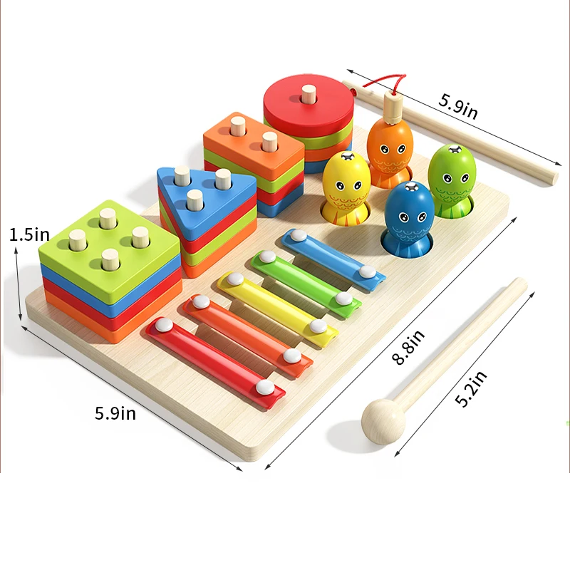 Montessori Toddler Color Sorting Toys 3-in-1 Wooden Shape Stacking Game Early Educational Colorful Learning Activity Blocks