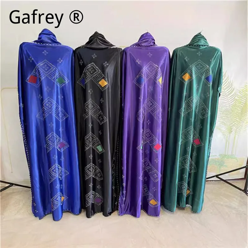Women’s Modest Casual Long Robe with Hijab, Double-Sided Rhinestone Color Block Patchwork Plus Size Loose Fit Muslim Dress