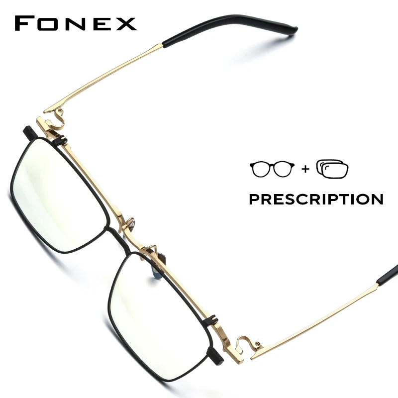 FONEX Progressive Prescription Glasses Photochromic Myopia Optical Lens Eyewear Men Flip Square Eyeglasses Titanium Frame 401T