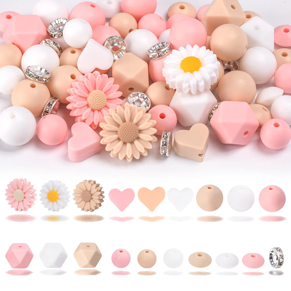 LOFCA 5/67PCS Silicone Daisy Heart Beads Set For Jewelry Making To Make Bracelets DIY Keychain Pens Necklace Jewelry Accessories