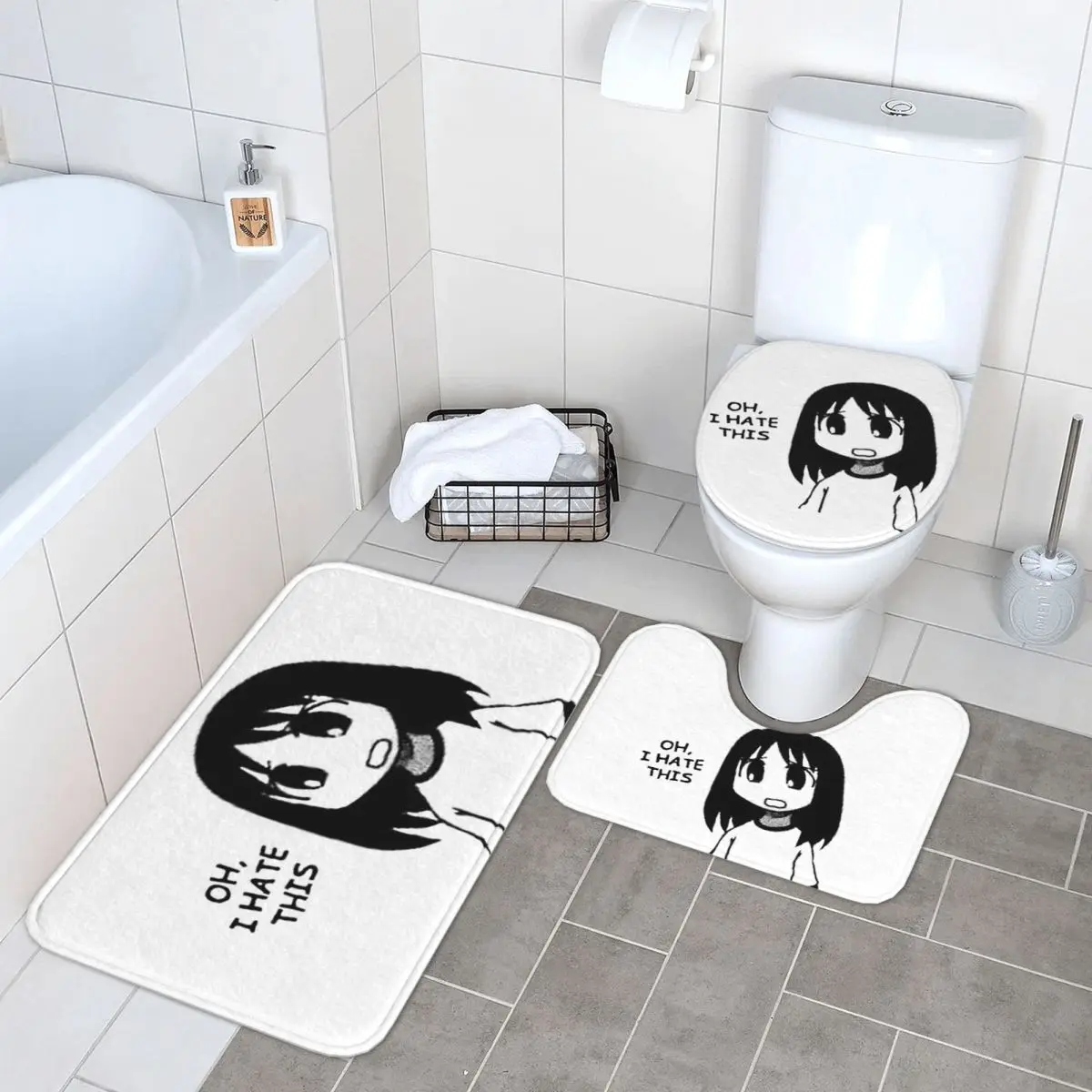 متفتحة تحقق الملف الشخصي Azumanga Daioh Osaka Ayumu Kasuga 3 قطعة حمام حصيرة مجموعة الحمام غطاء المرحاض غطاء المنزل السجاد سجادة أرضيات