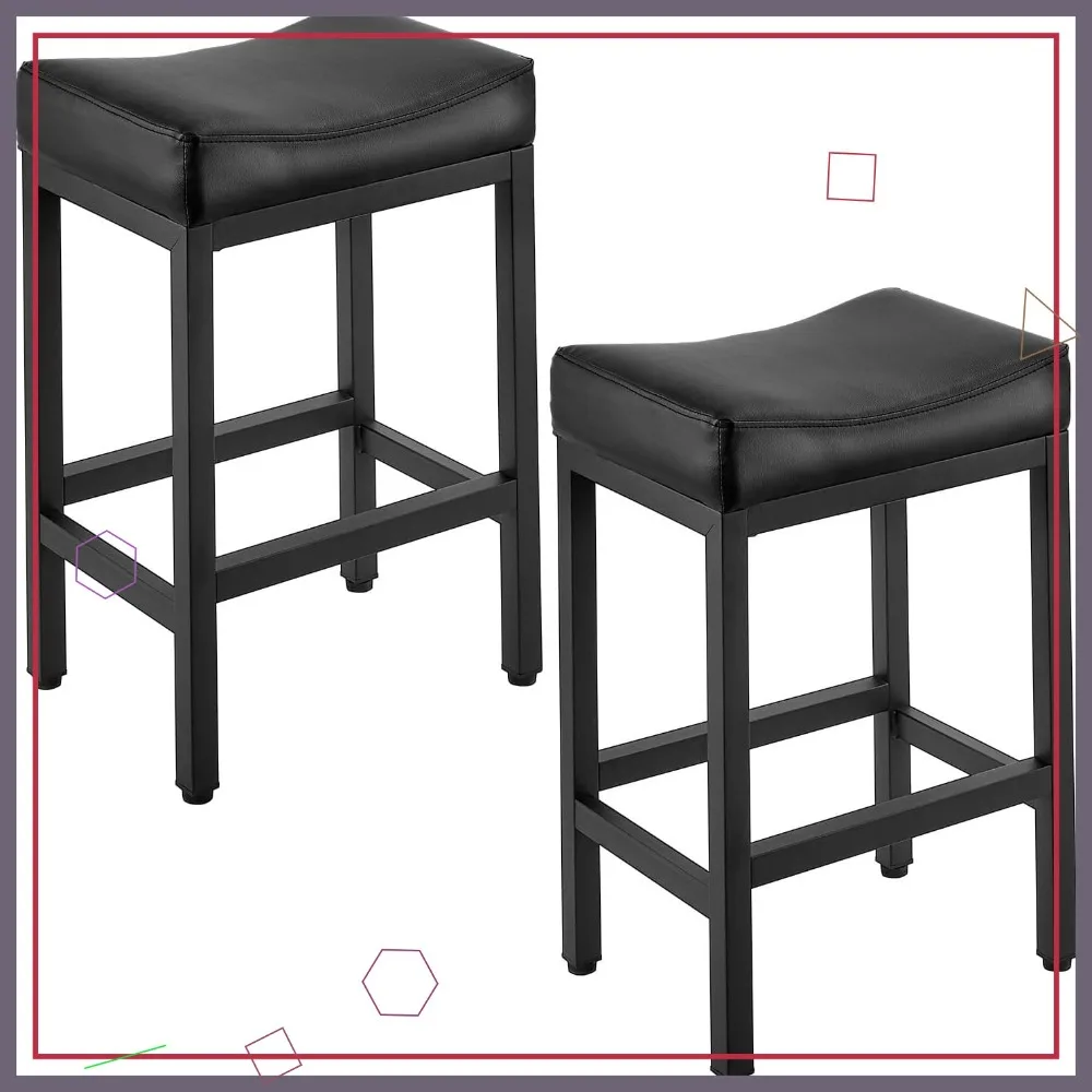 

Комплект из 2 черных барных стульев из искусственной кожи, табуреты высотой 25 дюймов с металлическими ножками для кухни, столовой и кафе