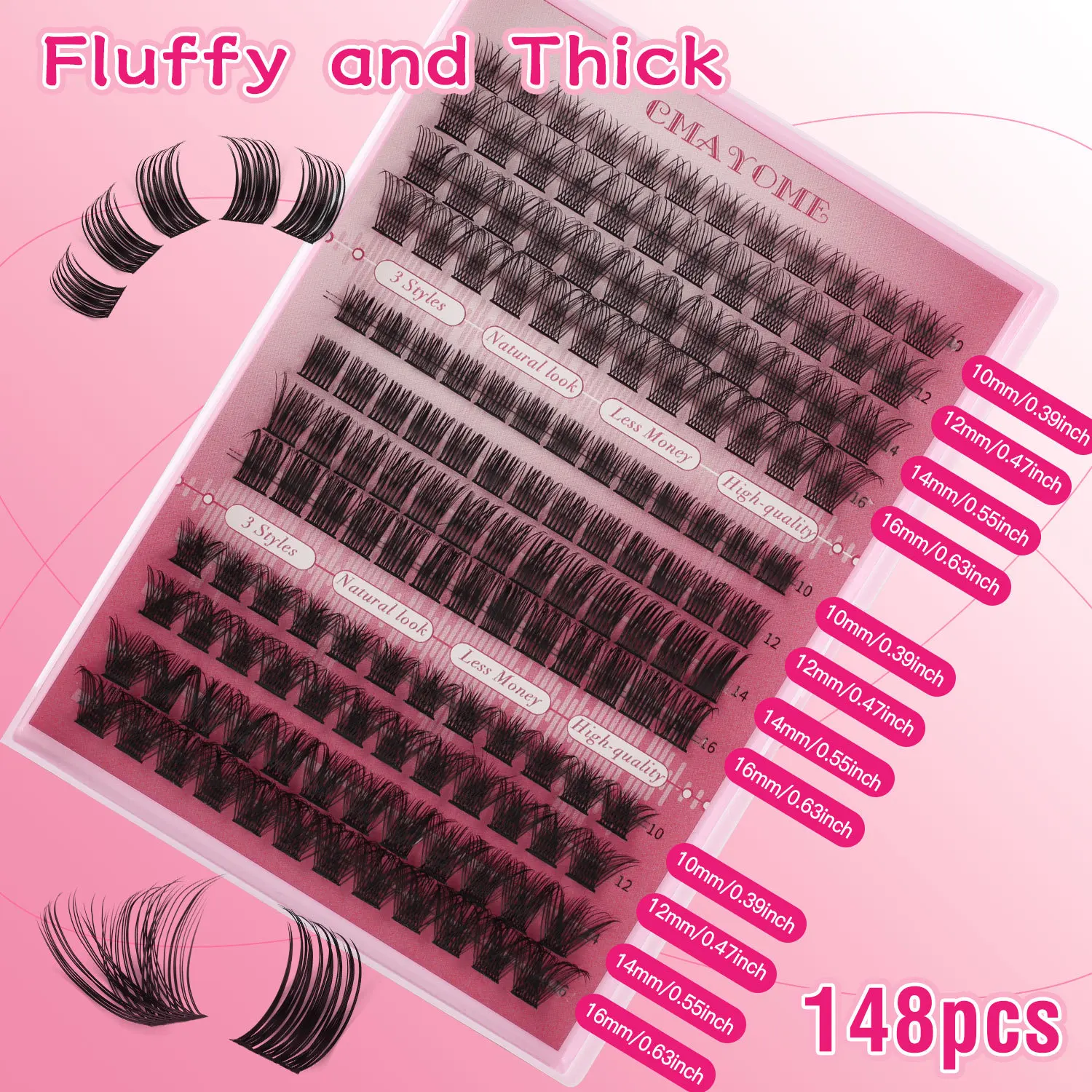 Hot-selling False Eyelash Extension Set 148 Clusters Mixed and Matched Stems Natural Dense Curled C-song Segmented Eyelashes