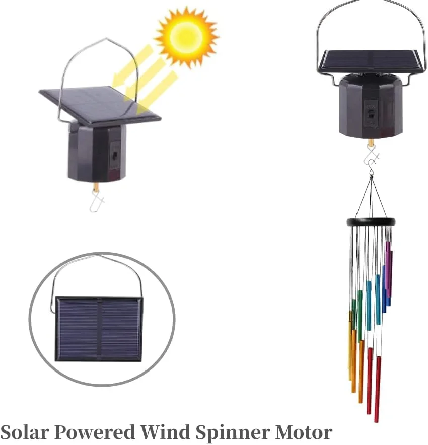 Wind Spinner Solar Motor with Hook Solar Powered Wind Chime Ornament Rotating Outdoor Decor Wind Spinner Solar Motor