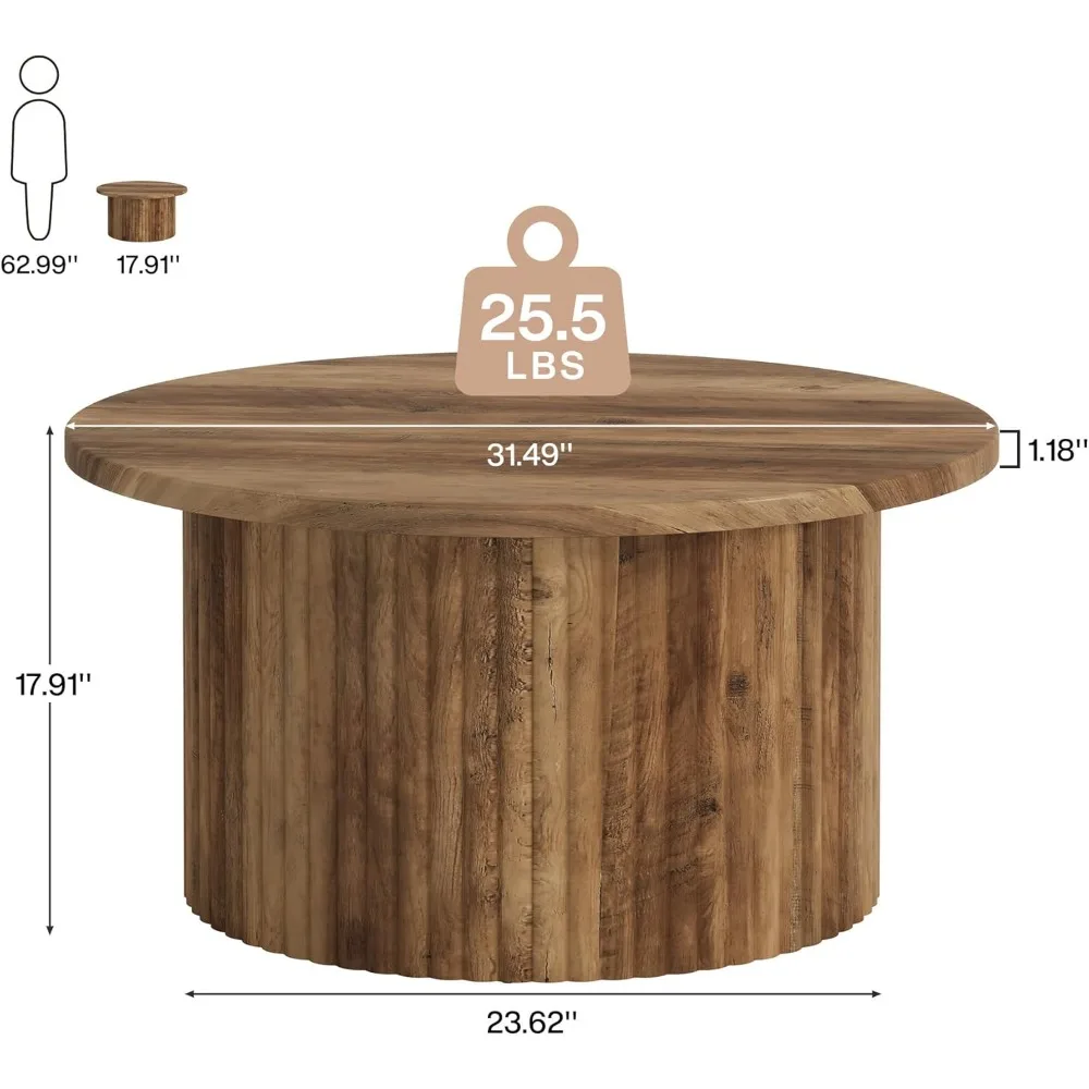 현대적인 거실을 위한 금속 베이스가 있는 둥근 31.5인치 농가 스타일 커피 테이블