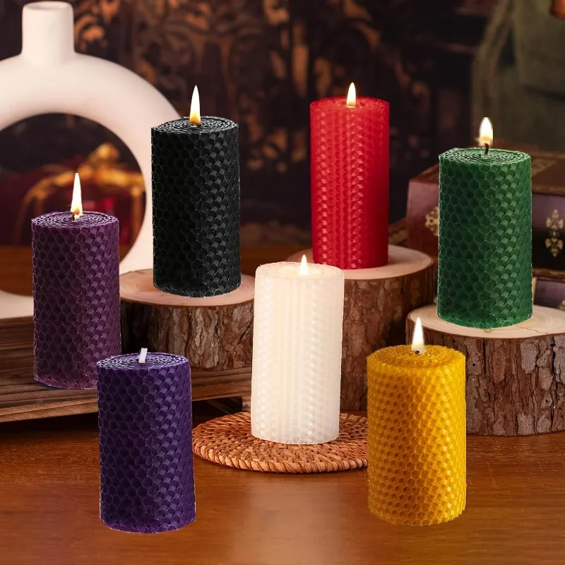 KIKOWHY 3-Piece Natural Beeswax Cylinder Candles 4×10cm | Perfect for Wedding & Home Decor