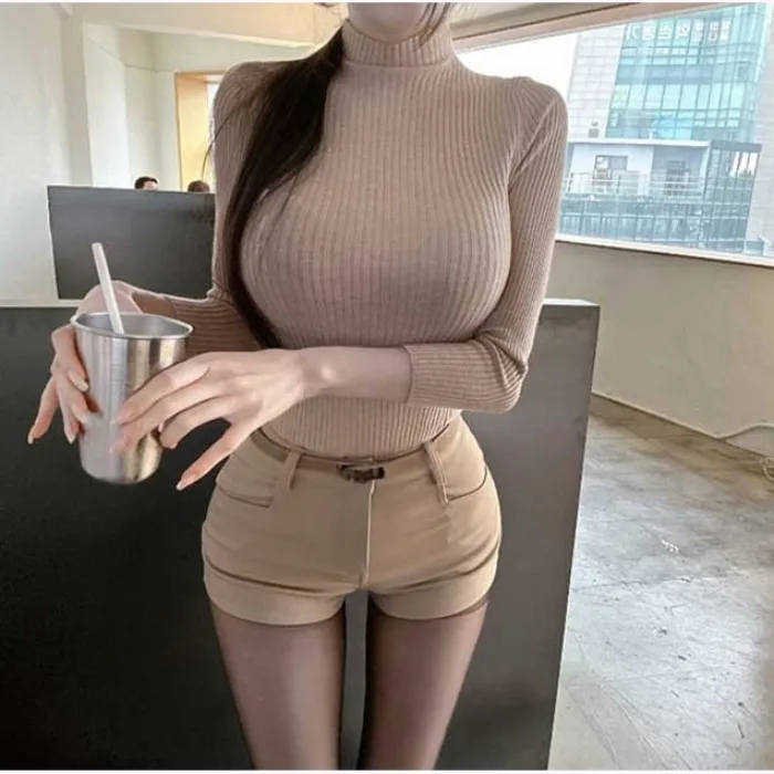

Dongda Gate Faionable Comfortable Women's Knitted Top Sexy Pure Desire f High Collar Base Layer Knitwear