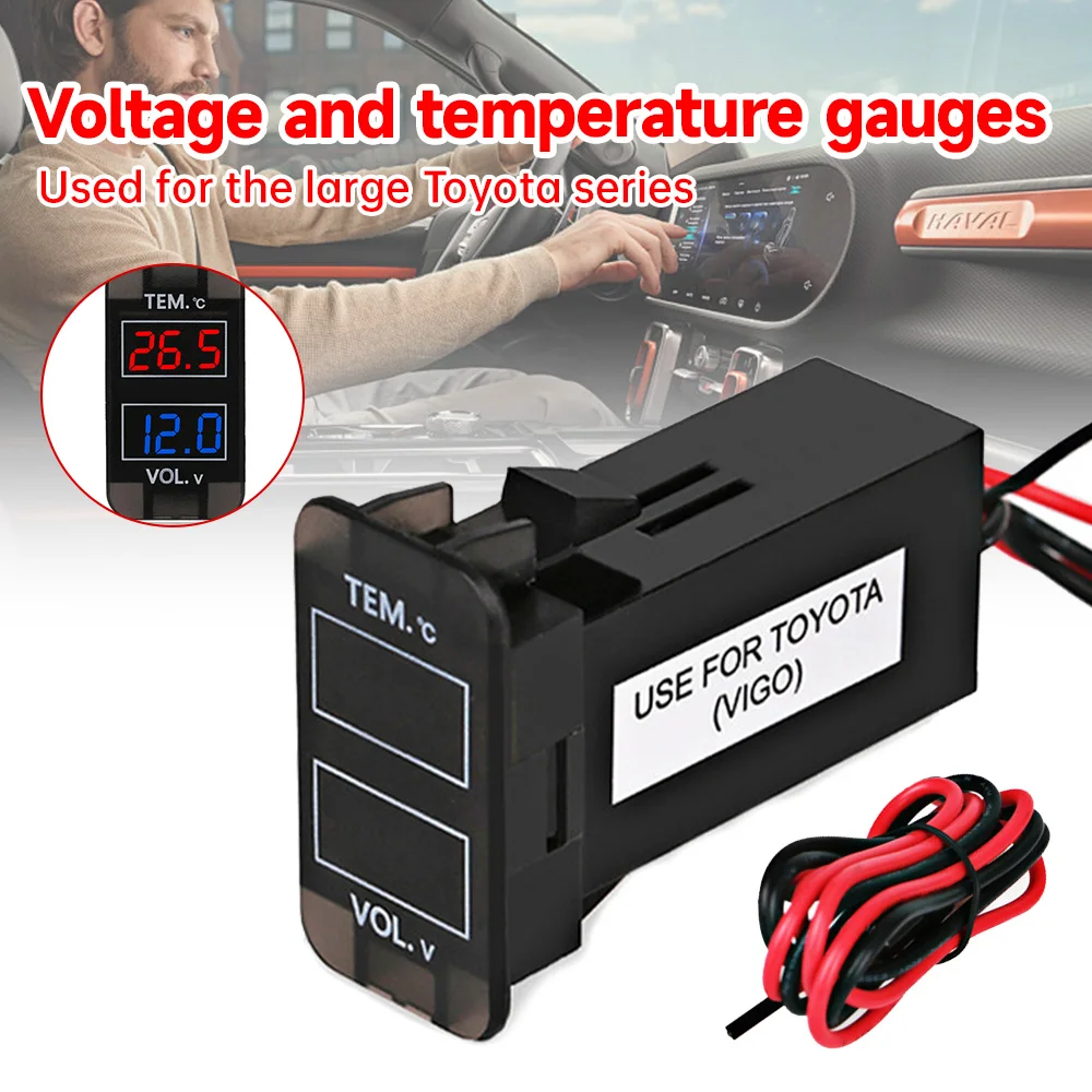 Universal LED Digital Voltmeter Gauge Car Thermometer Voltmeter Voltage Dual Display Gauge Temperature Meter Tester 12V/24V