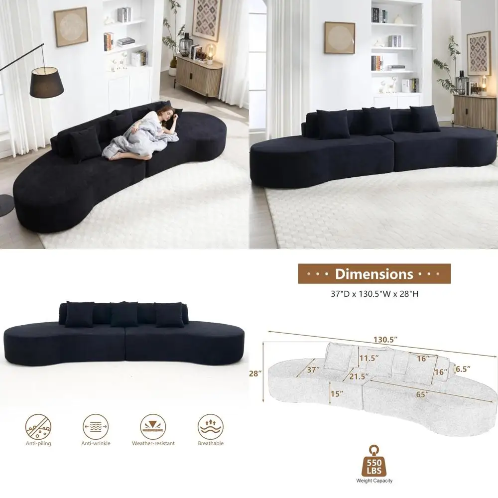 

Luxury Oversized Curved Sectional Sofa Modern Living Room 4 Seater Cloud Couch TerryCloth Boneless Comfort