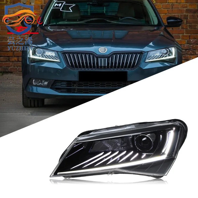 

For 2016-2018 Skoda Superb headlight assembly upgrade, high-end model headlights, LED daytime running lights, and turn signals.