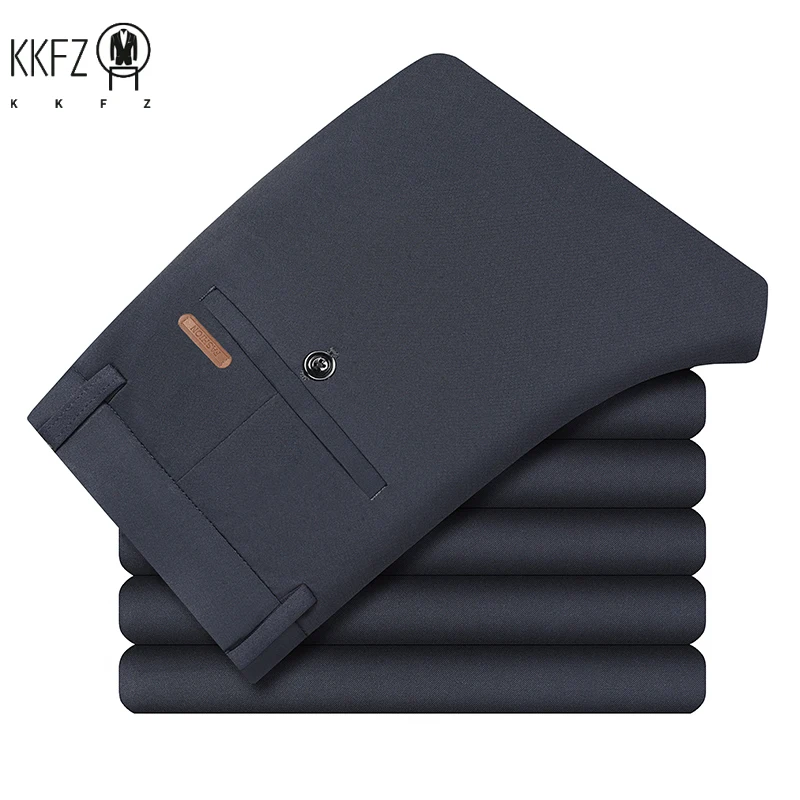 Simple Fashion Men Work Slacks Anti Wrinkle Soft Touch Fabric Tailored Leg Cut Office Commuting Daily Formal Bottoms